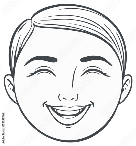 Joyful Line Art Face With Closed Eyes and Wide Smile