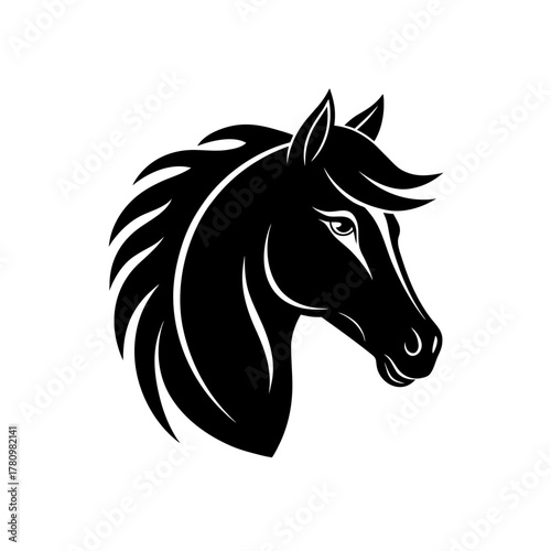 Majestic black horse head silhouette, powerful profile emblem