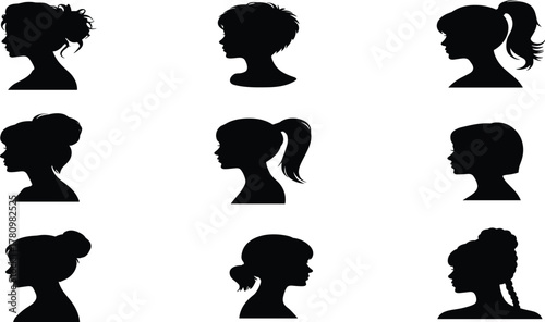 Absolutely, Pixel! Here's your SEO-optimized Adobe Stock metadata for the silhouette image of female profiles with diverse hairstyles:Absolutely, Pixel!