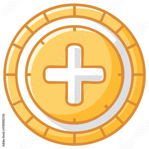 Golden coin with a plus sign symbol representing financial growth and positive gains