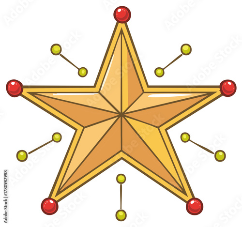 Gold star shape with red and green decorative elements