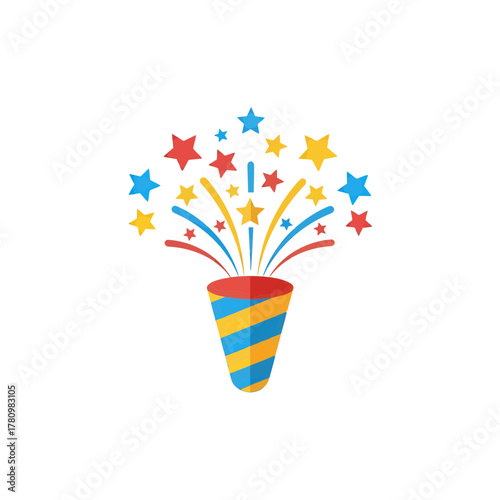 Celebration burst: colorful graphic popper with stars radiating festive joy and excitement