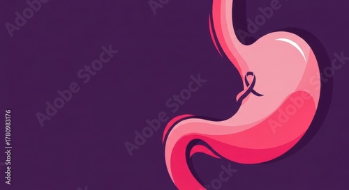 Stomach Cancer Awareness with Pink Ribbon Symbol on Human Organ