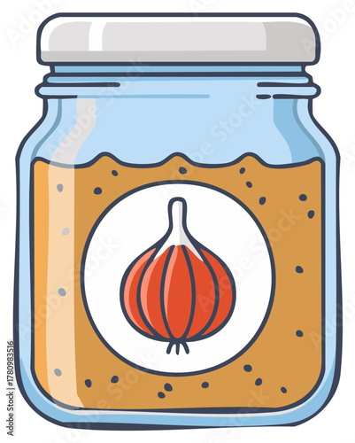 Jar of Pickled Garlic Preserved with Pickling Process Illustration Graphic
