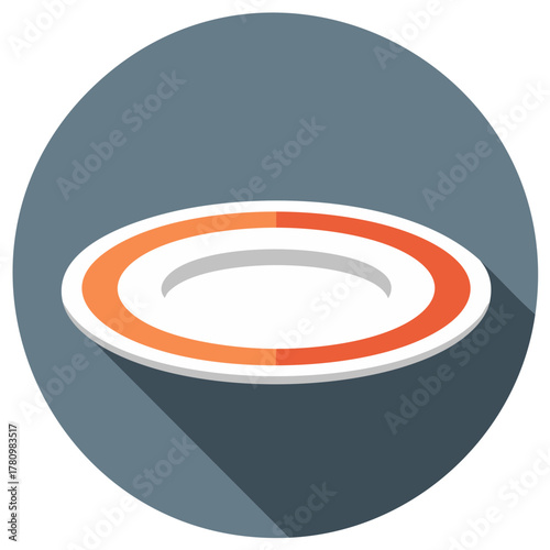 Minimalist Round Plate Illustration Design With Shadow and Orange Rimmed