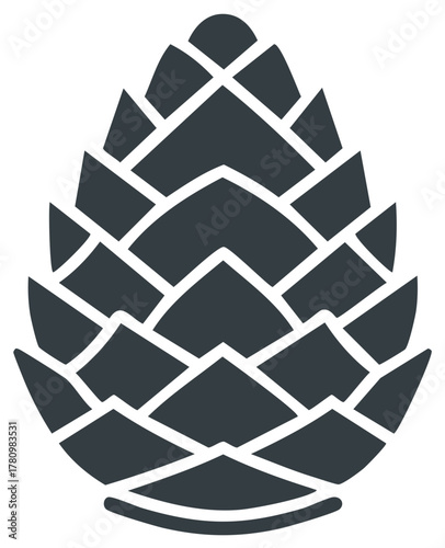 Minimalist single pinecone illustration with triangular scales, vector graphic on white