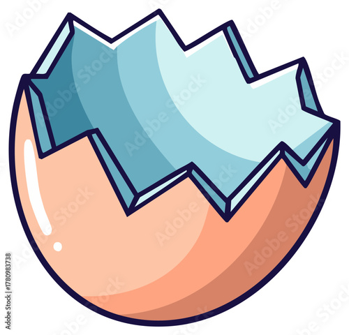 Cartoon illustration of a cracked eggshell with a blue interior