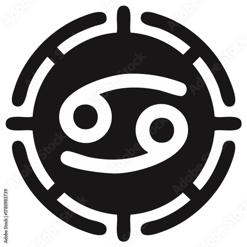 Cancer zodiac horoscope astrology symbol inside a black and white graphic icon
