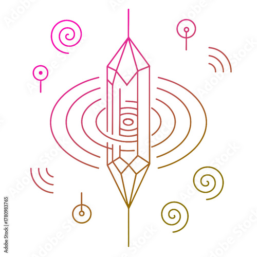 Hanging Crystal + Waves + Swirls Surrounded by abstract spirals and signal marks, with a vibrant gradient. Ideal for metaphysical, meditation, healing, and futuristic spiritual themes.