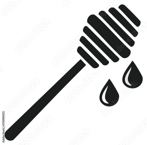 Black icon of a honey dipper with sweet golden drops dripping