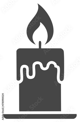 Stylized icon of a square candle with dripping wax and a single flame