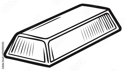 Black and white line art illustration of a single gold bar or ingot
