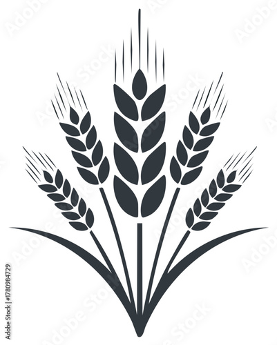 Stylized wheat sheaf silhouette. Agricultural grain or cereal crop vector icon for farming and bakery.