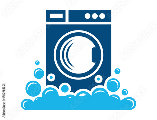 Laundry day simplified with modern washing machine and sparkling bubbles, ensuring cleanliness and freshness, perfect for promoting efficient home appliances and cleaning services