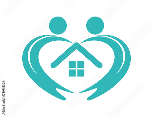 Loving home care emblem showcasing support and protection, symbolizing family values and community togetherness for social services and real estate with nurturing and trust