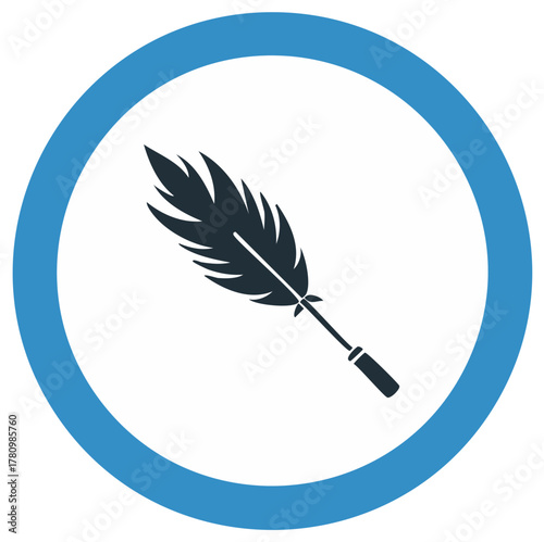 Dark quill pen symbol inside a blue circle icon graphic design