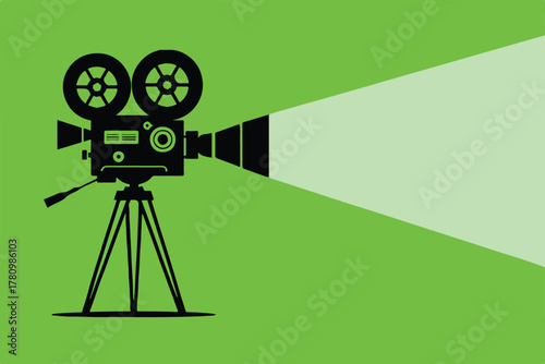 camera film projector style camera silhouette with tripod and beam