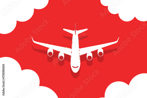 airplane top view vector of commercial jet cruising above clouds in sky