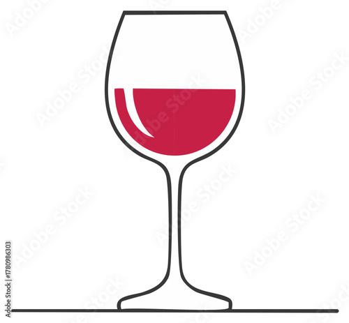 Simple Wine Glass with Red Wine, Minimalist Illustration