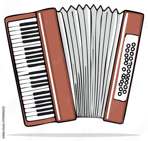 Accordion Illustration with Keys and Bellows Musical Instrument
