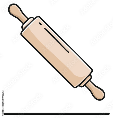Wooden rolling pin icon for baking, cooking, and pastry making
