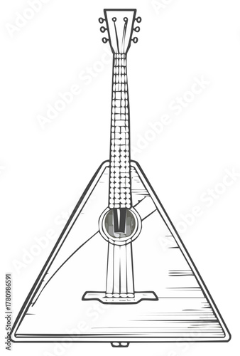 Traditional Russian folk music instrument balalaika outline illustration
