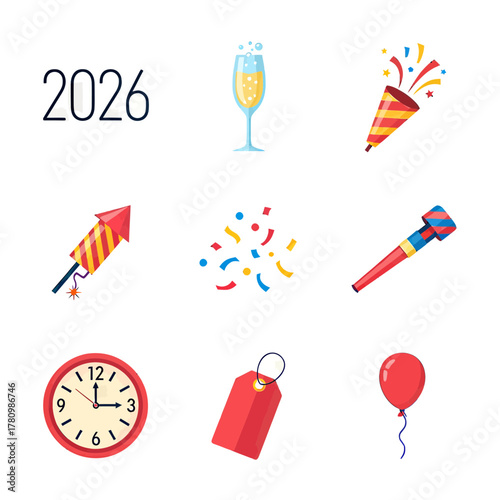 Festive Celebration: 2026 New Year's Eve party preparations and decorative elements