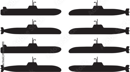 submarine icon collection eight black side profile silhouettes set
