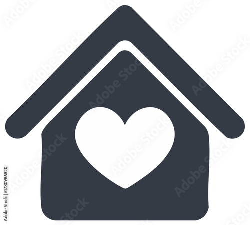 Home symbol with a heart inside, representing love, care, and belonging