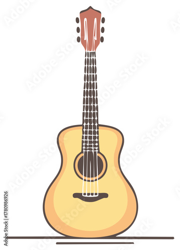 Acoustic guitar musical instrument illustration showcasing craftsmanship and musicality in vibrant illustration with intricate detailing