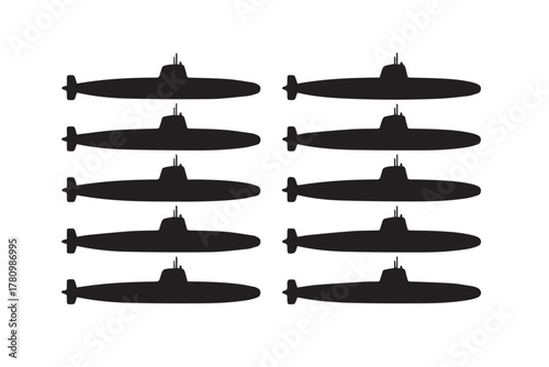 submarine comparison eight side view silhouette vector icons pack