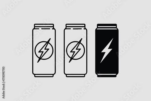 energy drink can silhouette lightning icon vector trio