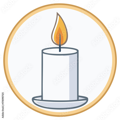 Lit candle illustration inside golden frame, religious concept