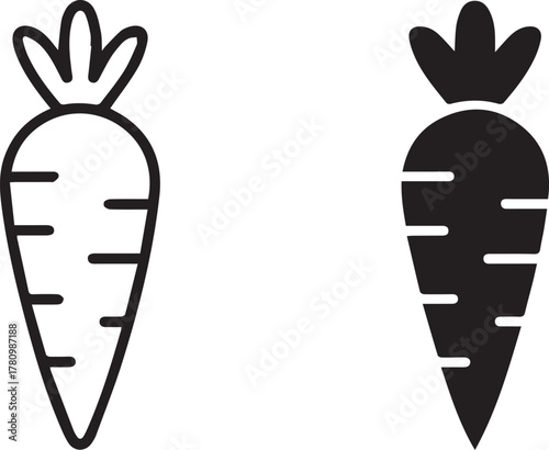 carrot icon outline and silhouette vector pair for logo and ui