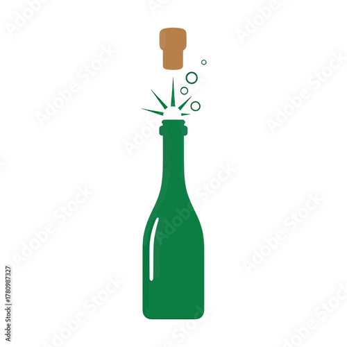 Green bottle opening with sparkling effect illustration suggesting celebration or festive event