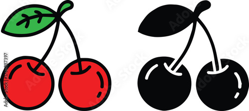 cherry dual style outline and silhouette illustration vector pack