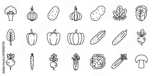 Vegetable line icons set. healthy food and plant signs