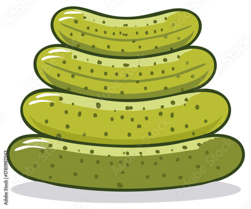 Pickle Pile Green Pickled Cucumbers Stacked High Crispy Dill Pickles Pickling Illustration
