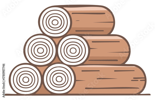 Illustration of a Stacked Pile of Wood Logs with Visible Tree Rings