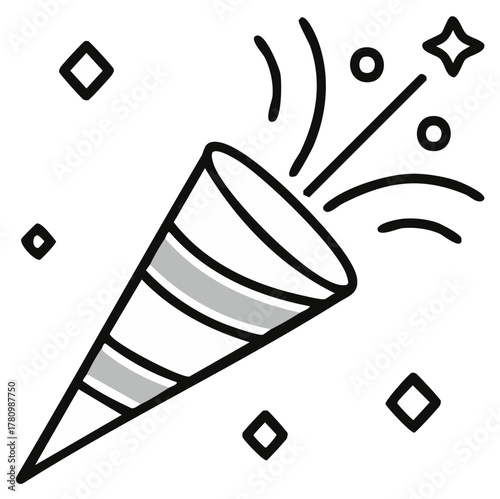 Party popper vector illustration. Celebrating event or occasion with confetti.