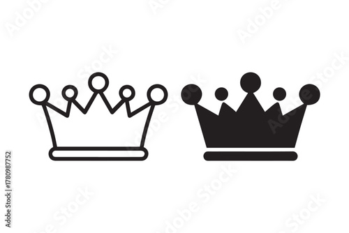 crown icon vector outline and solid logo set for branding