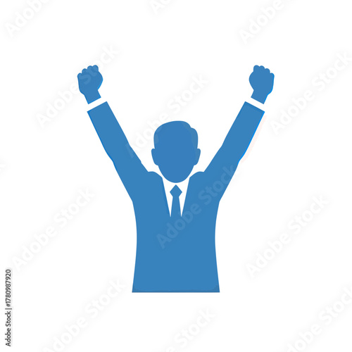 Triumphant Businessman Silhouette Celebrating a Victory with Raised Fists of Accomplishment