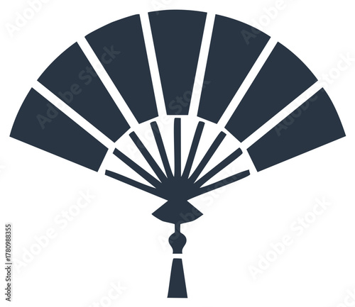 Abstract traditional hand fan illustration design in monochrome style with simple lines and details