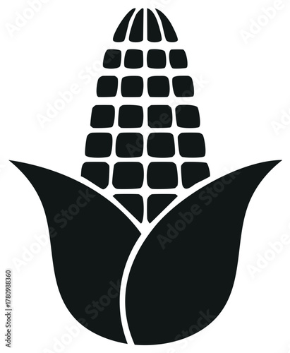 Graphic silhouette of a corn ear with husks an emblem of agriculture harvest food and farming