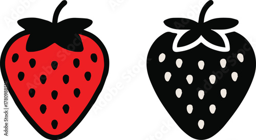 strawberry outline and solid icon pair for logo and branding use