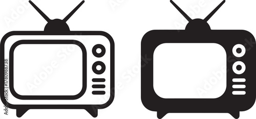 television tv icon outline and filled vintage set vector