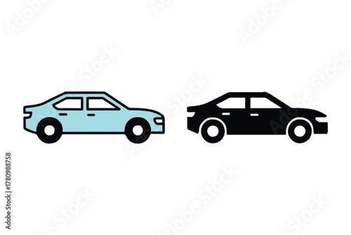 car glyph set side view outline and solid fill sedan