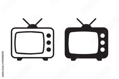 television tv symbol outline vs filled vintage television icon