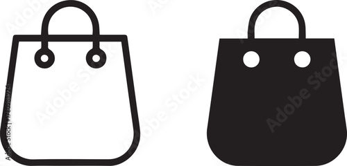 bag retail icon pair outline and filled shopping bag glyph set