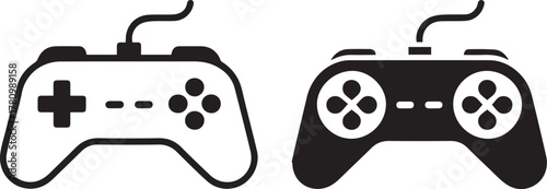 controller video gamepad pair flat outline and filled vector icons